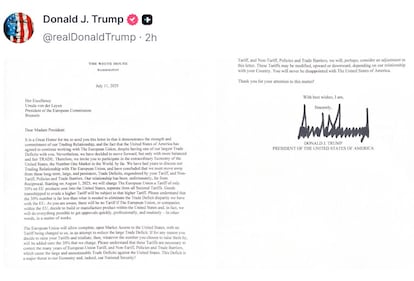 Carta dirigida a Bruselas en la red social de Donald Trump.