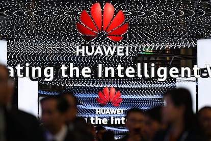 Expositor de Huawei en el Mobile World Congress de Barcelona, en marzo. 