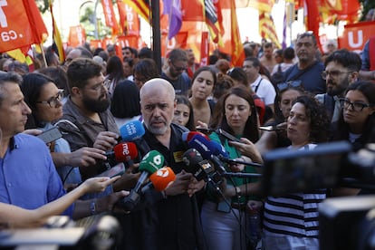 Unai Sordo, en la protesta de este miércoles por la mañana en Barcelona.