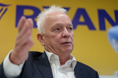 El consejero delegado de Ryanair, Eddie Wilson, en la rueda de prensa celebrada este miércoles en sus oficinas en Madrid.
