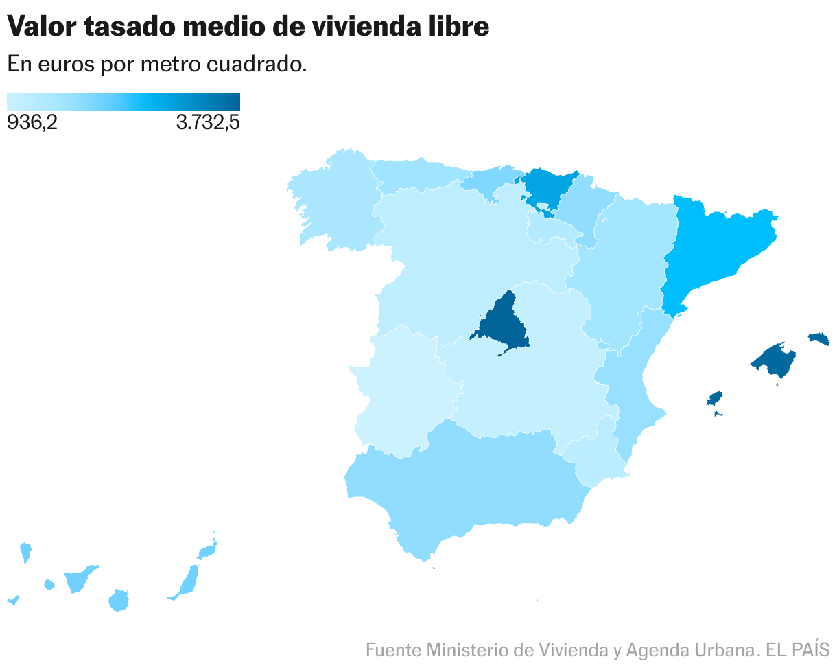 Valor tasado medio de vivienda libre (Mapa coroplético)