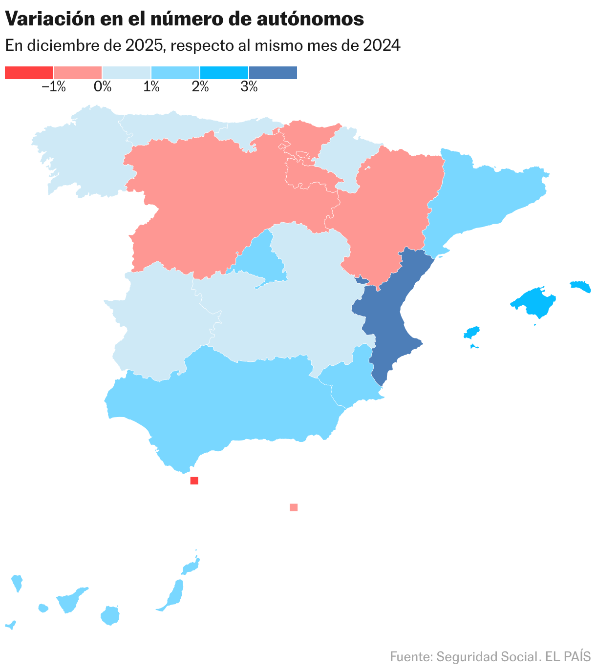 Variación en el número de autónomos (Mapa coroplético)