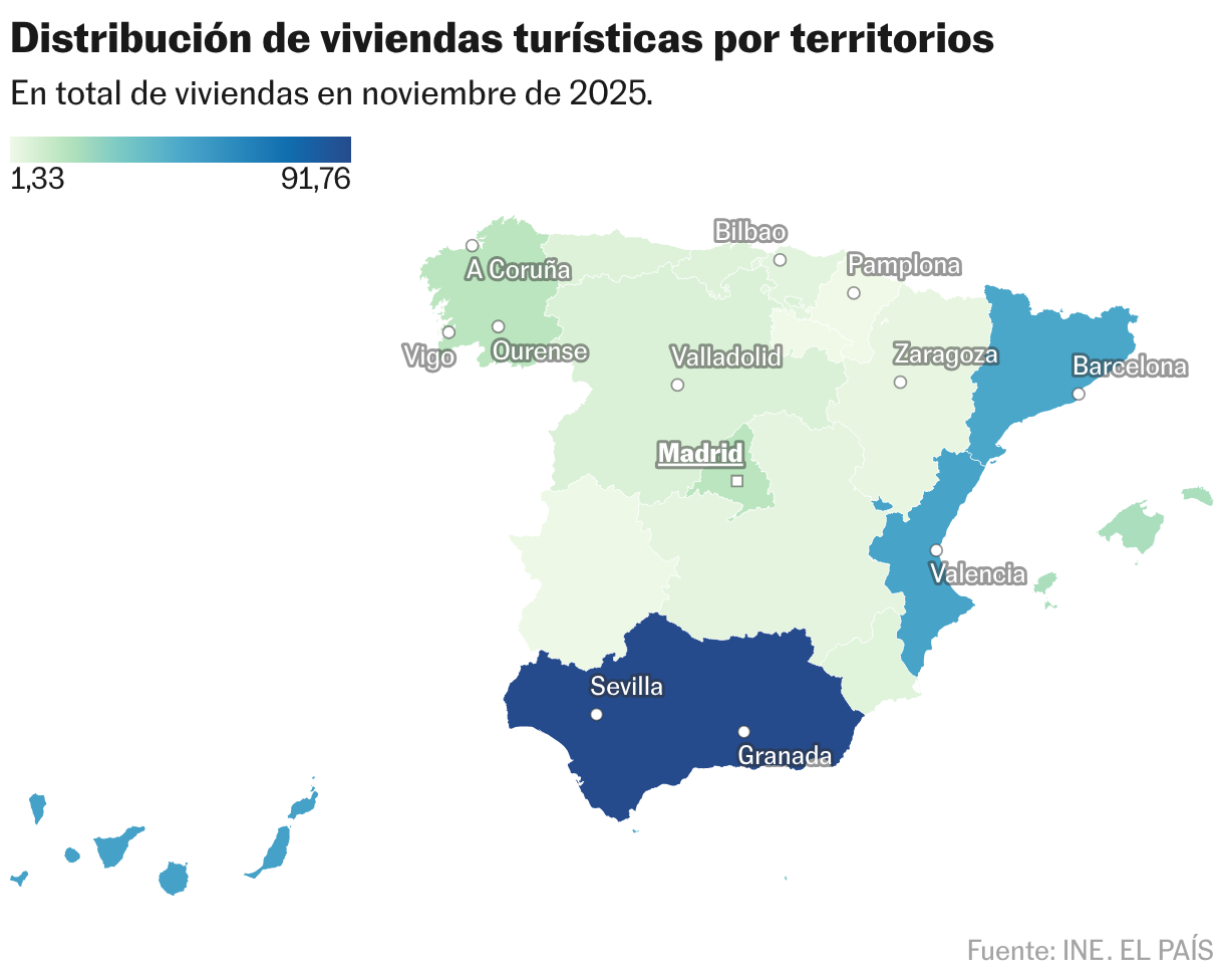 Distribución de viviendas turísticas por territorios (Mapa coroplético)