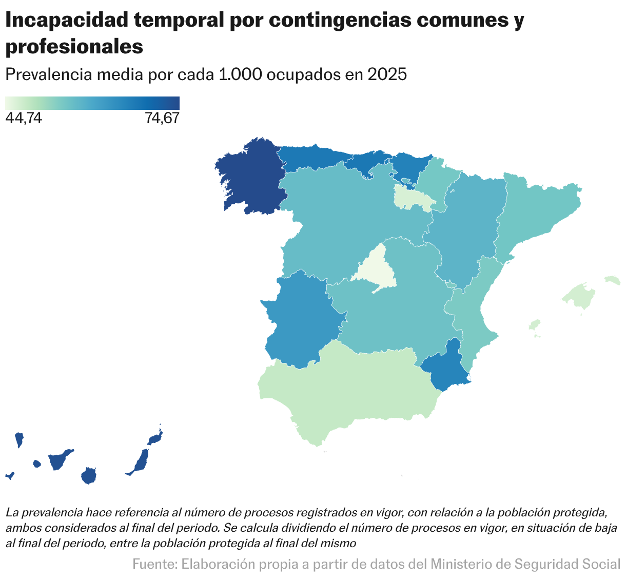 Incapacidad temporal por contingencias comunes y profesionales (Mapa coroplético)